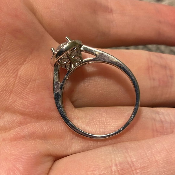 Cubic Zirconia Round Circle Ring with Halo and Butterfly Side Detail on Band - Picture 5 of 13